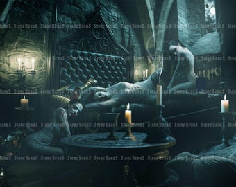 Lámina artística de Las novias de Drácula: Dormitorio gótico de vampiros (impresión giclée).