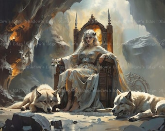 Morrigan Wolf Queen Giclee Art Print – Gothic Celtic Fantasy Wall Art