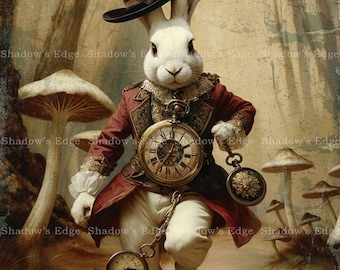 White Rabbit Art Print, Alice in Wonderland Whimsical Wall Art