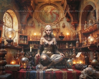 Witch Apothecary Giclee Art Print, Gothic Wall Art, Fantasy Decor