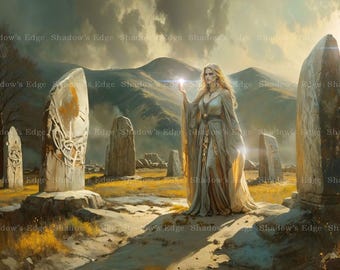Sacred Stones Goddess Giclee Art Print – Celtic Mythology Wall Decor