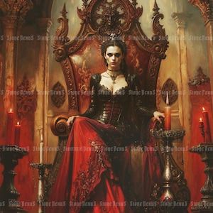 Dark gothic vampire Art Print, beautiful mythical vampire, gothic impressionist art. Title - &#39;Bathory Blood Throne&#39;