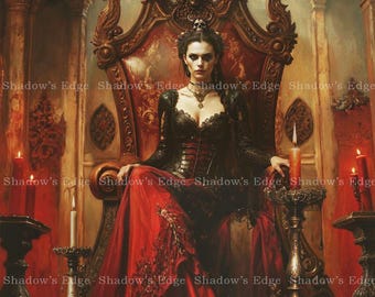 Dark Queen Giclee Art Print, Gothic Throne Wall Art, Fantasy Decor