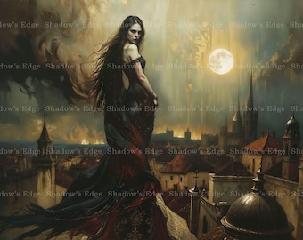 Vampire City Giclee Art Print, Gothic Skyline Wall Art, Dark Fantasy Decor