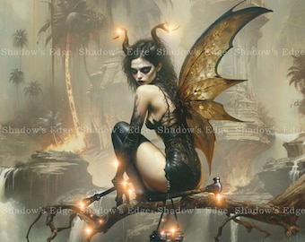Gothic Tinkerbell Giclee Art Print, Dark Pixie Wall Art, Fantasy Decor