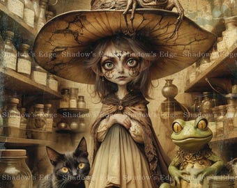 Witch's Apprentice Fantasy Giclee Art Print – Whimsical Witch Wall Decor