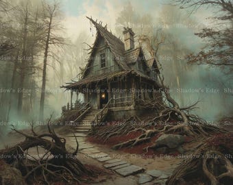 Baba Yaga House Giclee Art Print, Slavic Mythology Wall Art, Gothic Decor
