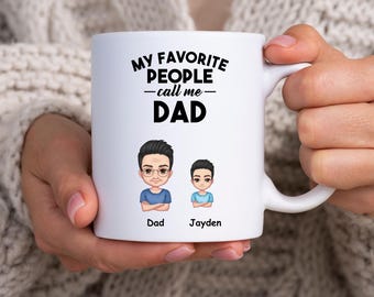 My Favorite People Call Me Daddy Mug. Personalised Cartoon Dad Mug with kids. Custom Dad Mug with kids. Cartoon Daddy Mug with kids