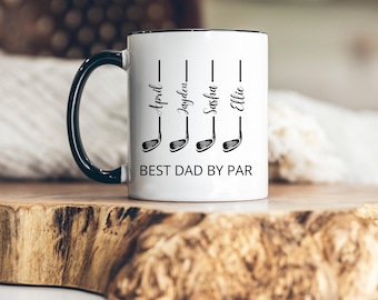 Taza "Mejor Papá" de Par. Regalo de golf personalizado para papá con los nombres de sus hijos. Día del Padre para papá golfista. Papá amante del golf. Taza personalizada para papá golfista.