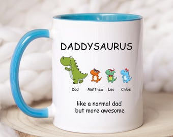 Daddysaurus Mug. Custom Daddy Mug with kids. Dad Mug with kids. Dad Dinosaur Mug. Personalised Dad Mug with kids dinosaur Daddy Dinosaur Mug