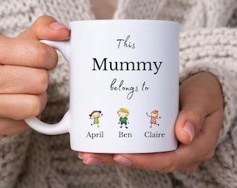 This Mummy Belongs To Personalised Mug – Gift for Mum with Kids Names, personalised Gift for Mum from the kids, This Mum belongs to Mug Gift