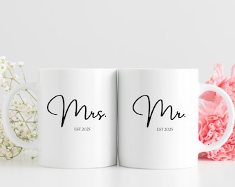 Mr and Mrs Mug set. Mr and Mrs Mugs. Bride and Groom mug set. Anniversary gifts. Wedding day gifts. Mr and Mrs  Engagement gifts Mr and Mrs