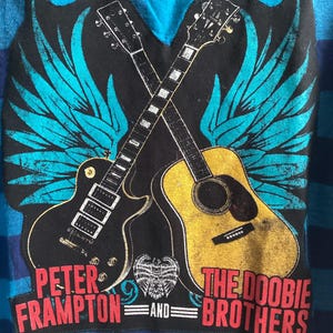 Peter Frampton/Doobie Brothers Upcycled Reworked band flannel- L womens