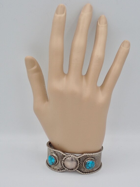 Early Navajo Turquoise Sterling Chisel Bracelet -… - image 8