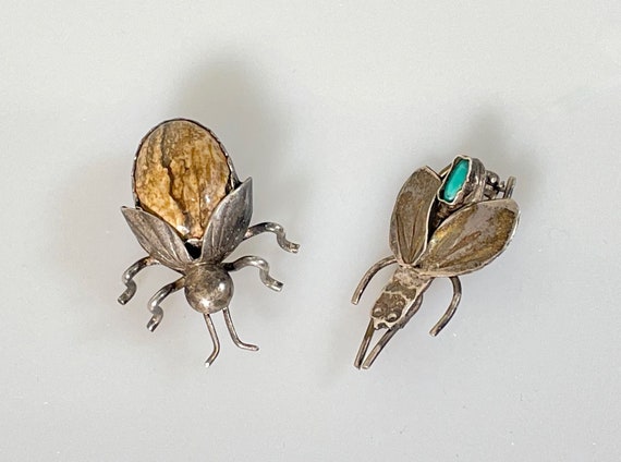 TWO Navajo Bug Pins - Sterling Jasper Turquoise -… - image 1