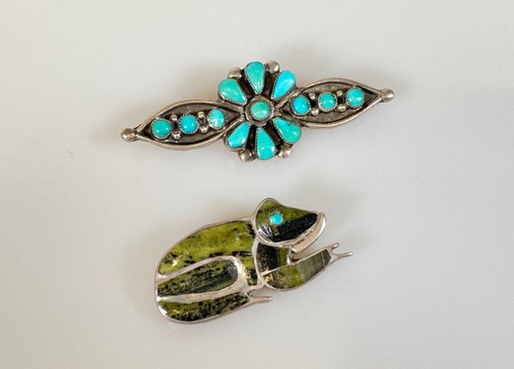 Turquoise Frog Pin Sterling - Gem