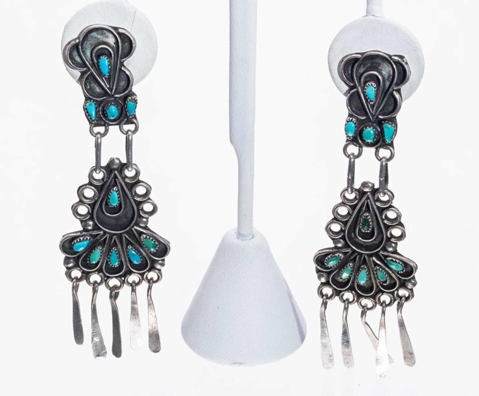 Zuni Turquoise Earrings Mid Century Chandelier Sterling Etsy