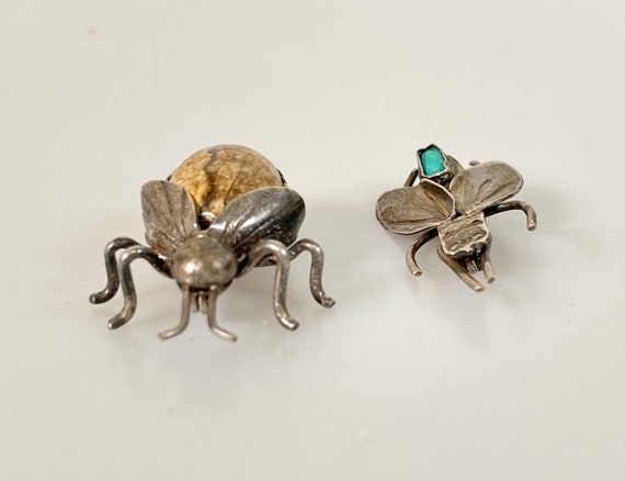 TWO Navajo Bug Pins - Sterling Jasper Turquoise -… - image 3