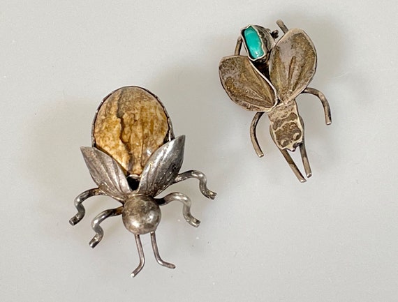 TWO Navajo Bug Pins - Sterling Jasper Turquoise -… - image 2