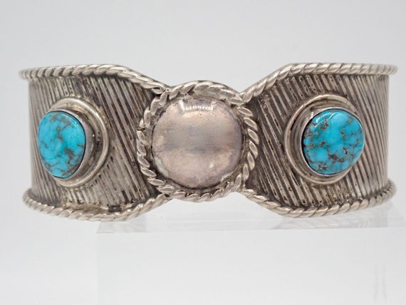 Early Navajo Turquoise Sterling Chisel Bracelet -… - image 3