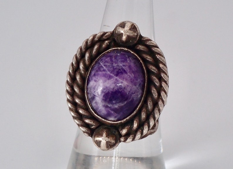 Native American Charoite and Double Stack Sterling Ring Size 8