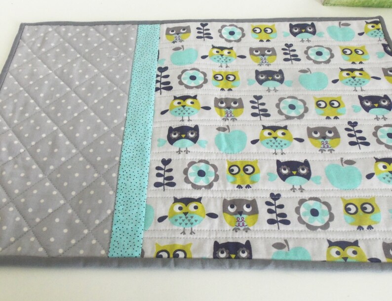 Owl Placemats Set of 4/Teal Gray Handmade Quilted Etsy