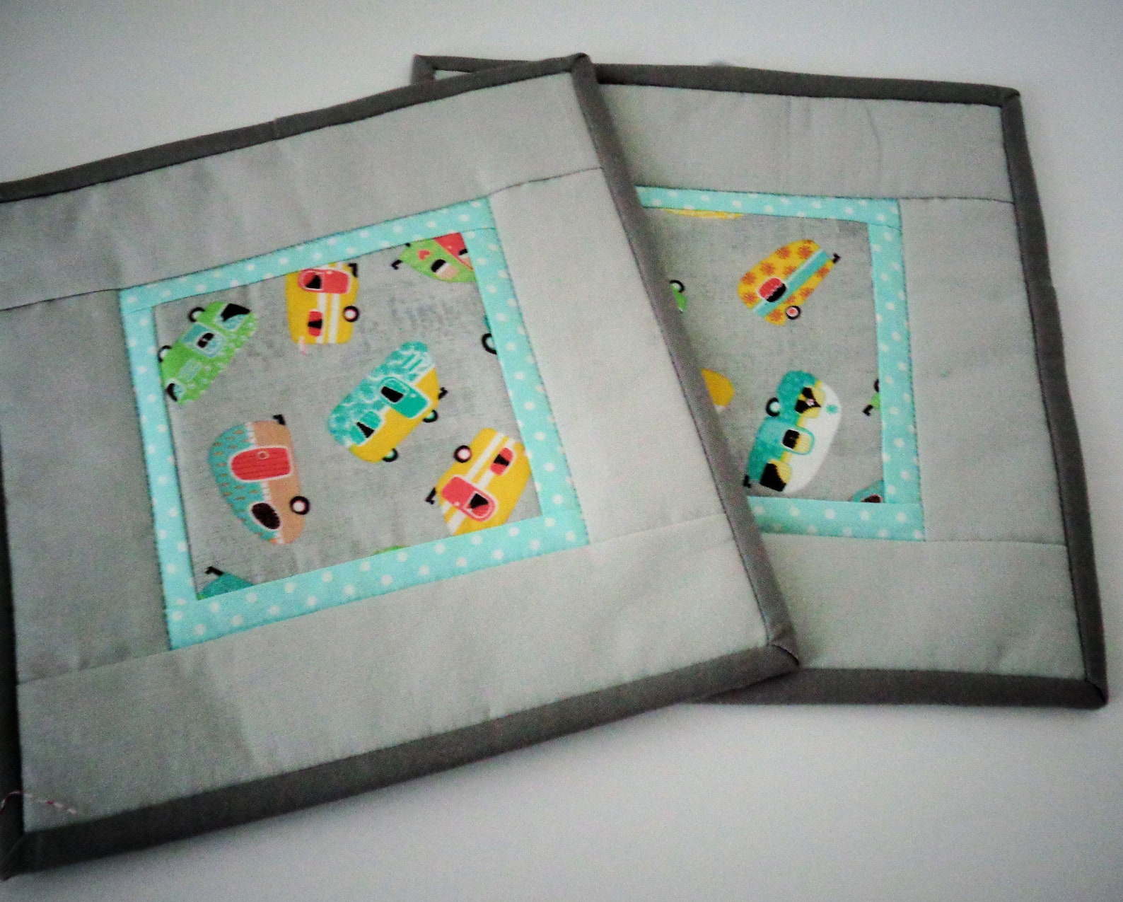 Retro Camper Quilted Pot Holders Hot Pads Set of 2 Gray Yellow Etsy