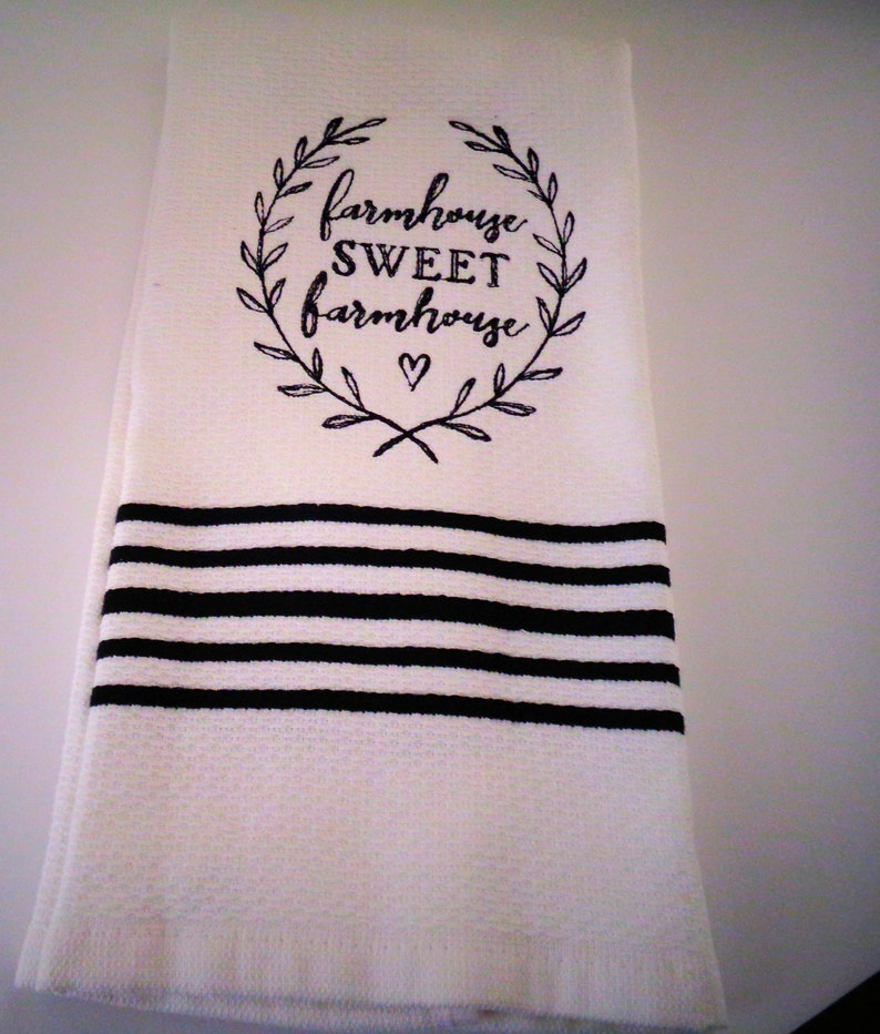 Farmhouse Embroidered Kitchen Towel Black and White Etsy