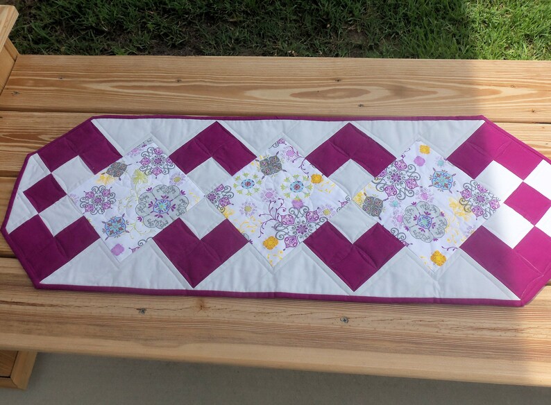 Purple and Gray Table Runner / Modern Quilted Table Etsy