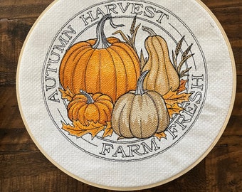 Embroidered Pumpkin Wall Art, 8 inch Hoop Hanging