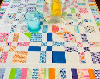 Summer Quilted Table Topper    Cookout Table Topper   Bright Colors of the Rainbow Table Decor