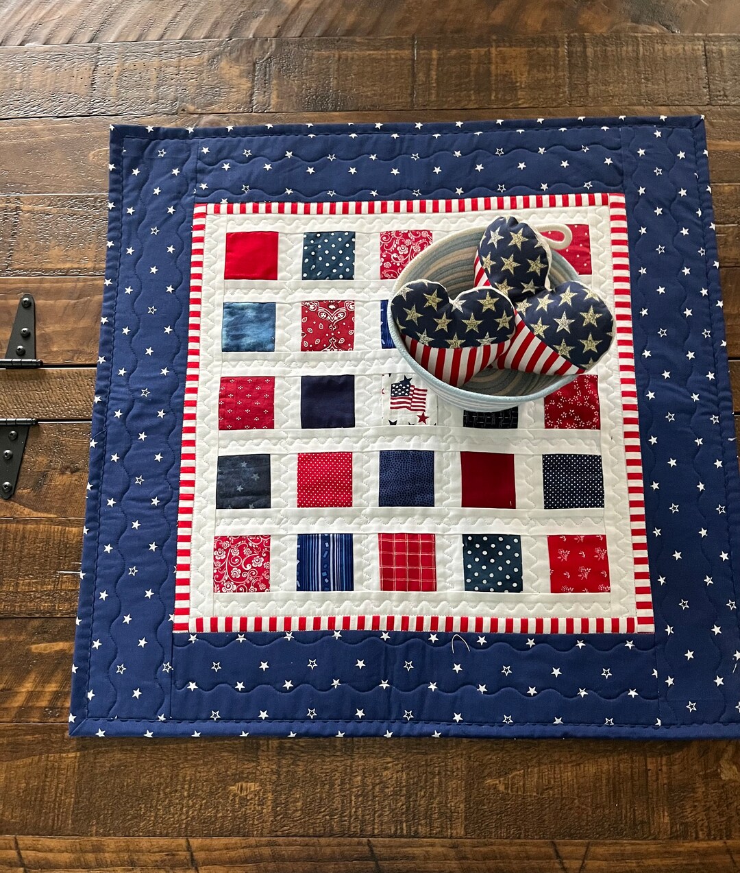 Patriotic Table Topper Patterns Quilted Table Topper/ Wall Hanging Red White and Blue Patriotic Table ...