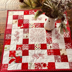 Christmas Quilted Red and White Table Topper