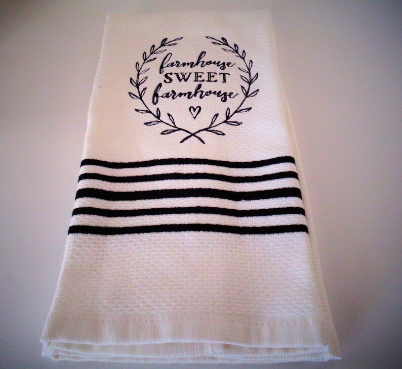 Farmhouse Embroidered Kitchen Towel Black and White Etsy