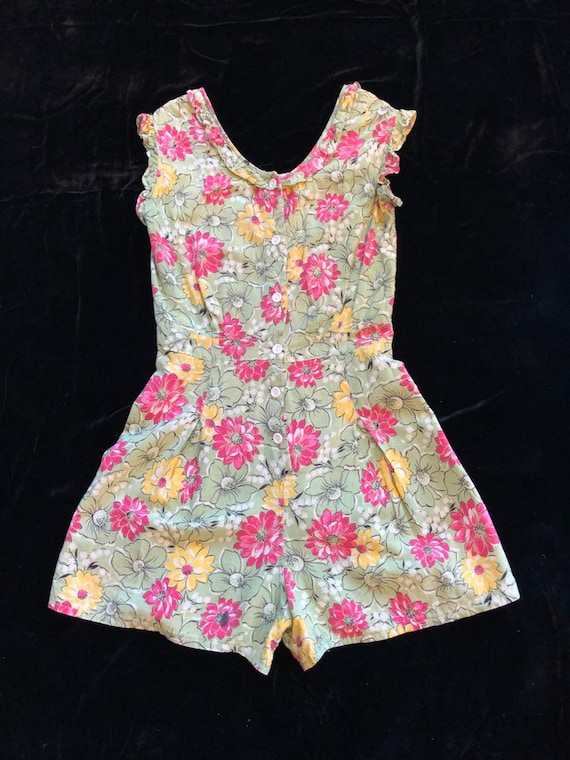 1930's floral linen romper one peice playsuit beac
