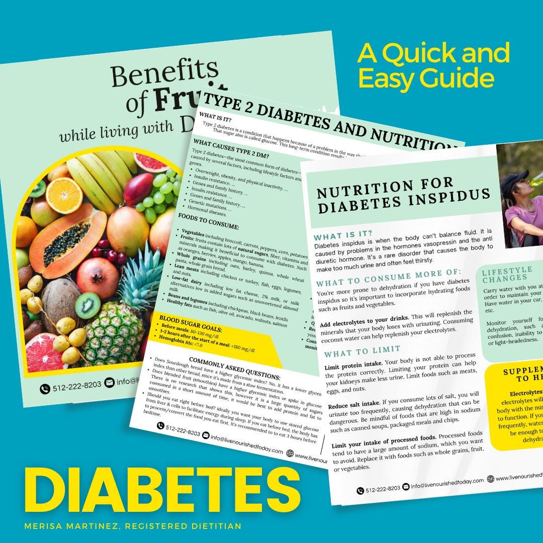 Diabetes Management Resources Printable Nutrition Handouts Etsy