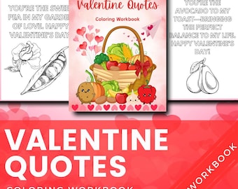 Valentine's Day Coloring Book – Punny Food Quotes, Kids & Adults (Digital Download)