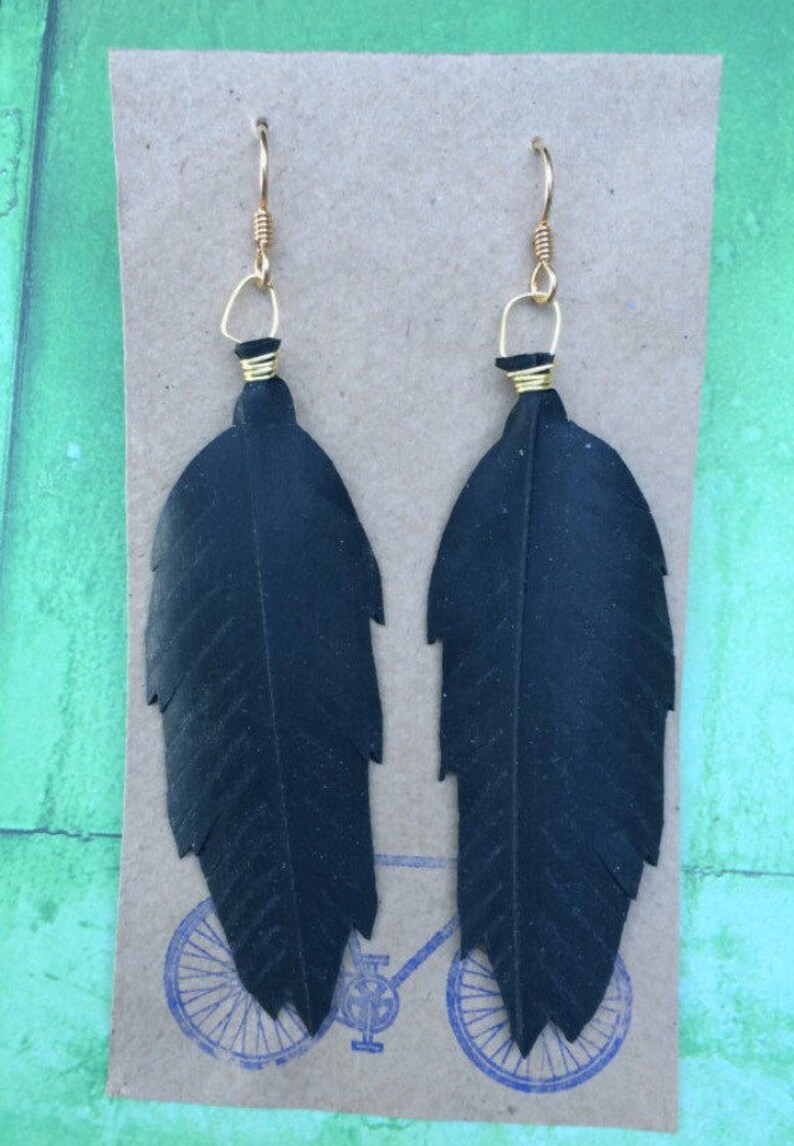 Recycled Bike Tube Feather Earrings Repurposed Inner Tube Etsy