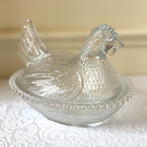 Vintage Clear Glass Hen on Nest