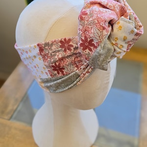 Handmade Wire Headwrap Headband Hair Accessory Sage Spring Floral Patchwork Cotton