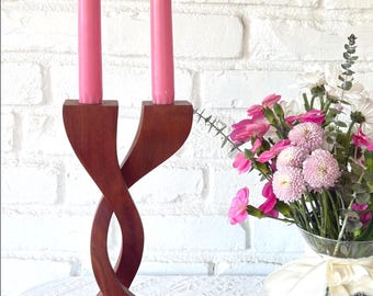 Mid Century Modern Teak Candlestick Holders: Sculptural Danish Style Pair