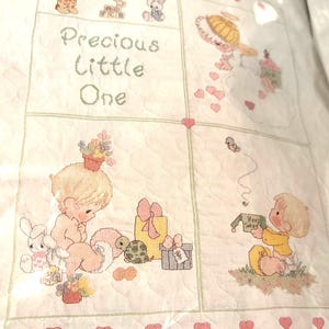 Vintage  Precious Moments  Pre Quilted Baby Quilt Kit for Cross Stitch  Precious Little One  Size 34 x 43.