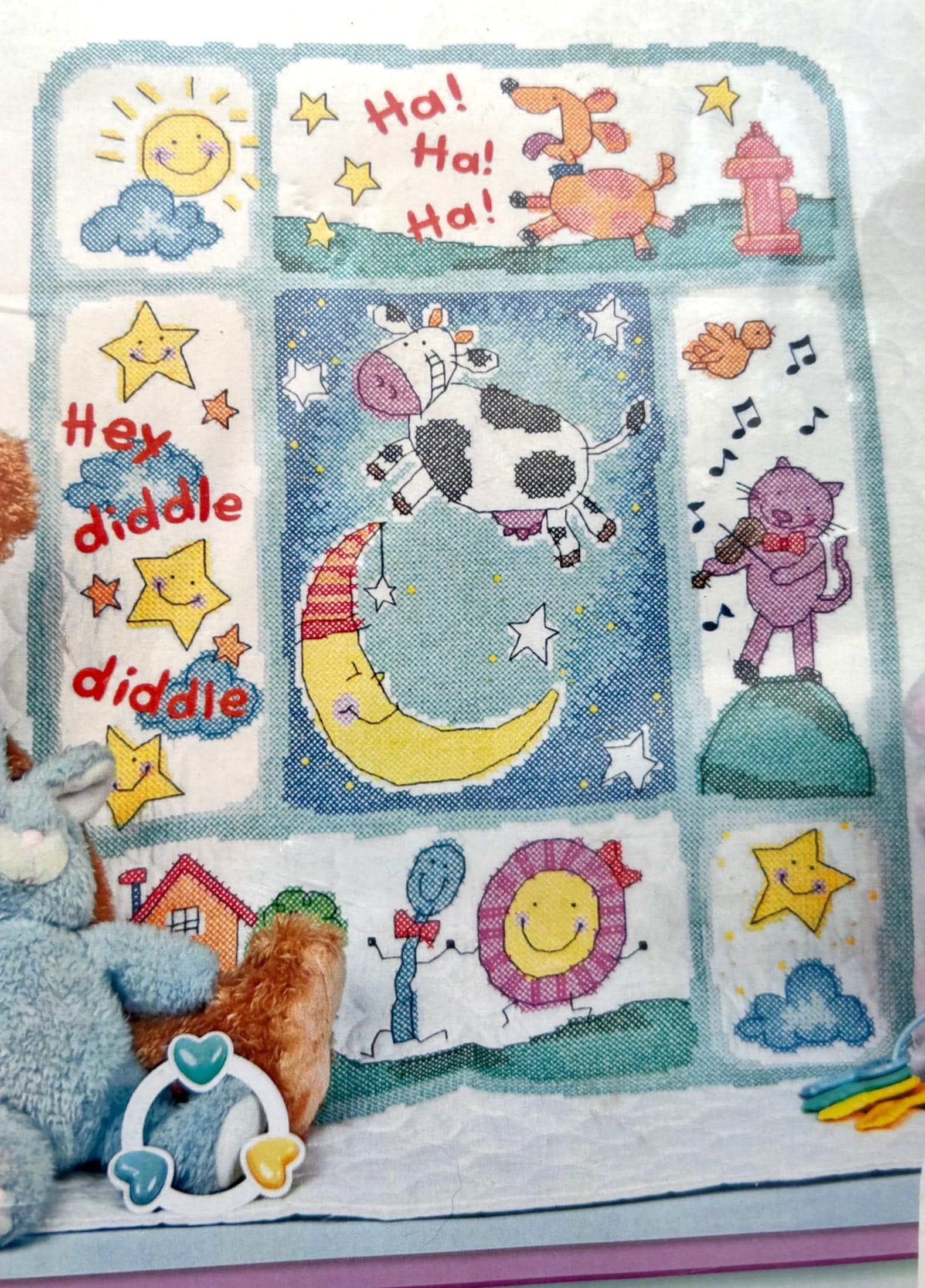 Dimensions Hey Diddle Diddle  Pre Quilted Baby Quilt Kit for Cross Stitch Size 34 x 43.