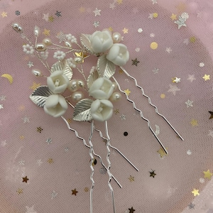 3Pcs Ivory white ceramic flower hairpin Flower bridal hair pins Wedding hairpin bridesmaid hairpin