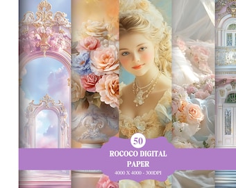 Rokoko Digitales Papier PNG - Marie Antoinette Digitales Papier, Trägerpapier, Französische Rokoko Tapete, Antikes Papierset, Coquette Scrapbooking