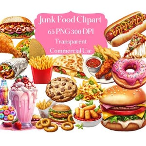 Junk Food Clipart Bundle: 65 PNG Graphics (Commercial Use)