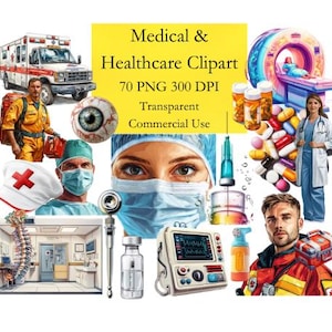 Medical and Healthcare Clipart Bundle 70 PNG - Doctors, Nurses, Hospital for Planners, Scrapbooks, Card Making, Collage, Crafting, Anatomy