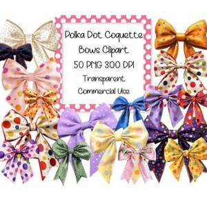 Polka Dot Bows Clipart: Coquette PNG Graphics (Digital Download)