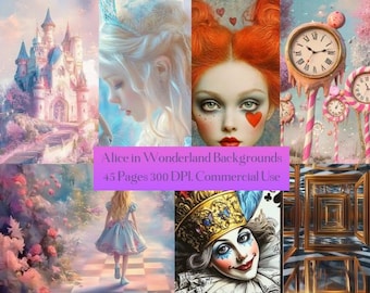 Alice im Wunderland Digitales Papier 45 PNG - Scrapbooking Papier, Junk Journal Seiten, Garten, Märchenschloss, Collage, Art Journals, Planer