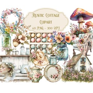 Rustic Cottagecore Clipart: Vintage Farmhouse PNG Bundle (Digital Download)